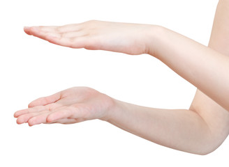 showing size by two palm - hand gesture