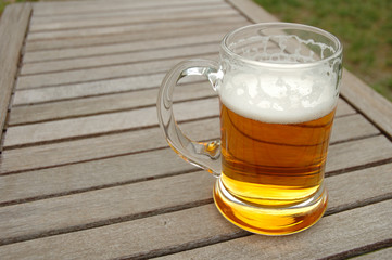 Beer mug on table