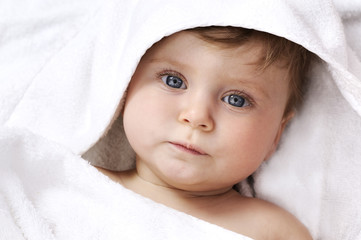 baby portrait with white towel