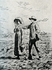 Fototapeta na wymiar The Walk to Work (etching by Jean-François Millet)