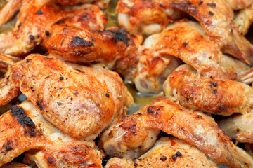 grilled spicy chicken wings close up