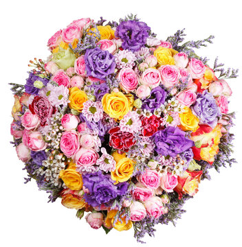 Fototapeta top view of big bunch of flowers isolated