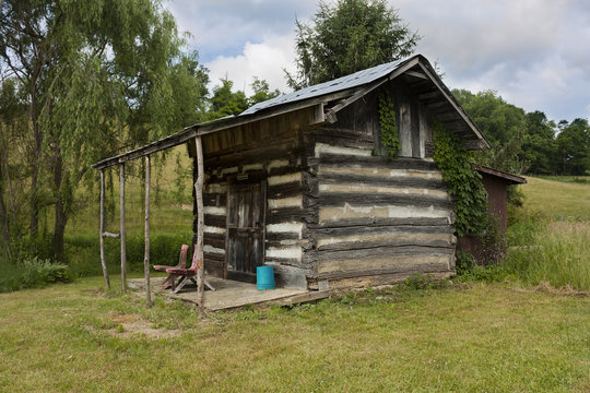 Front porch of rustic cabin in Virginia