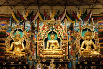 Buddha statues in a Tibetan monastery