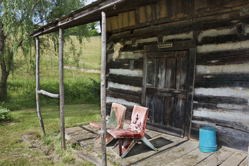 Front porch of rustic cabin in Virginia