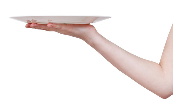 flat white plate on hand isolated