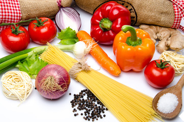 Uncooked pasta with vegetables