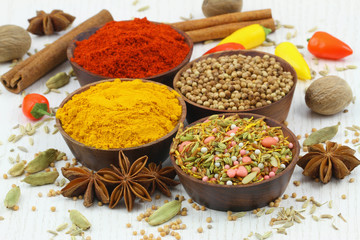 Selection of Indian spices and chilies