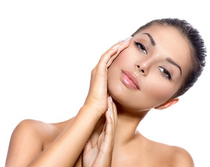 Beautiful Face of Young Woman with Clean Fresh Skin