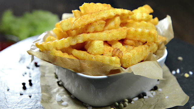 Homemade rotating French Fries as loopable full HD video