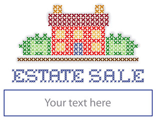 ESTATE SALE yard sign retro cross stitch embroidery design