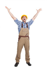 Manual Worker Screaming With Hands Raised