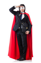 Man in red cover isolated on white