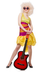 Young singer with afro cut and guitar