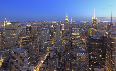 New York City skyline at dusk, USA