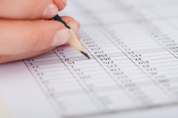 Businesswoman Writing On Financial Paper