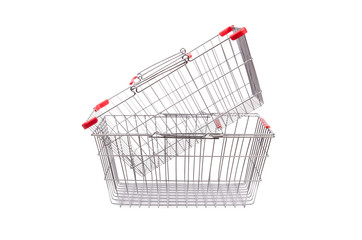 Shopping supermarket trolley isolated on the white