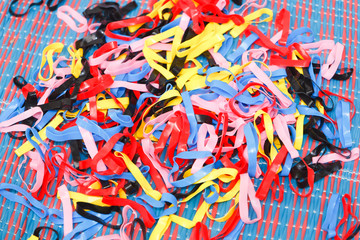 Fototapeta na wymiar hair nets made of colorful rubber.