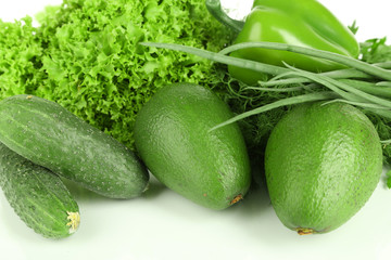 Fresh green vegetables isolated on white