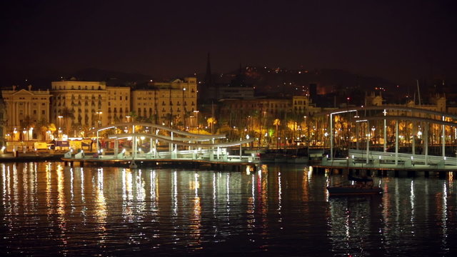 Port Vell at Barcelona in night. Catalonia, Spain