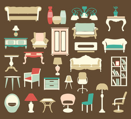 Retro style Furniture  Icons Silhouettes