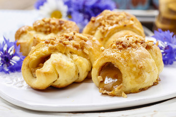 Tasty breakfast: buns with caramel filling