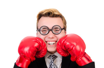 Young businessman boxer isolated on white