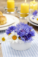 Bouquet of cornflowers and chamomiles