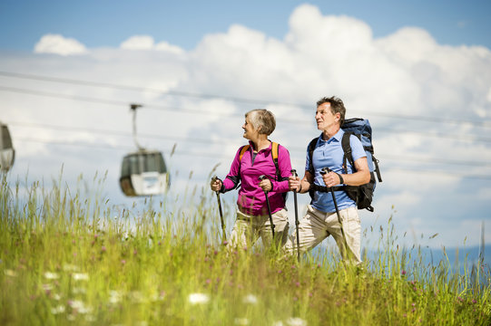 Senior couple hiking