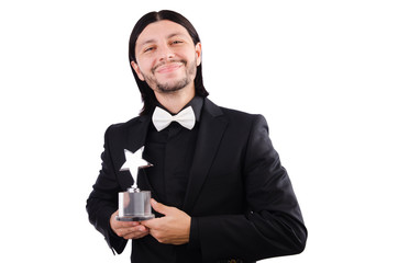 Businessman with star award isolated on white