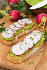 ciabatta with pate of avocado and fresh radish