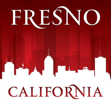 Fresno California city silhouette red background
