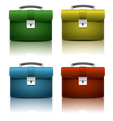 Red, yellow, blue brief cases