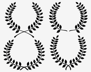 Black silhouettes of laurel wreaths, vector isolated