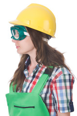 Woman wearing goggles in safety concept