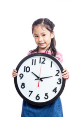 Asian little girl hold a clock