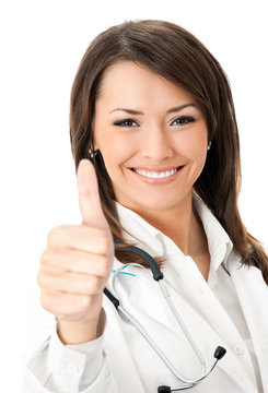 Doctor with thumbs up gesture, isolated