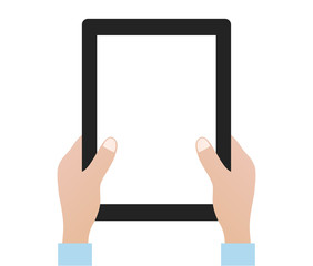 hands holding tablet computer