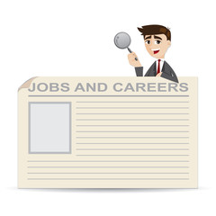 cartoon businessman searching for jobs and careers