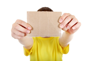 Kid showing Blank Cardboard