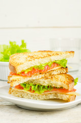 panini sandwiches with salmon, cheese and salad