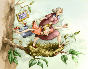 mother and  teenager humorous draw