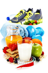 Different tools for sport and healthy food