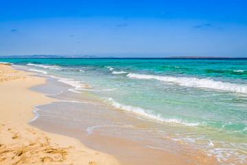 Formentera balearic island view from sea of the west coast