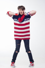 young woman in a striped pullover