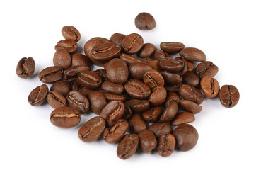 The coffee beans isolated on white