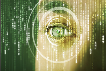 Modern cyber soldier with target matrix eye