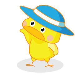 cute cartoon chicks posing with hat