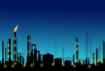 Oil Refinery at Night-Vector