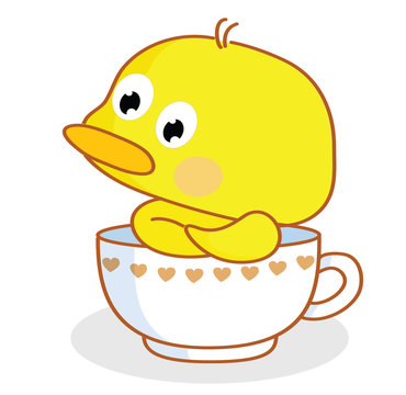 cute cartoon chicks pose in the cup